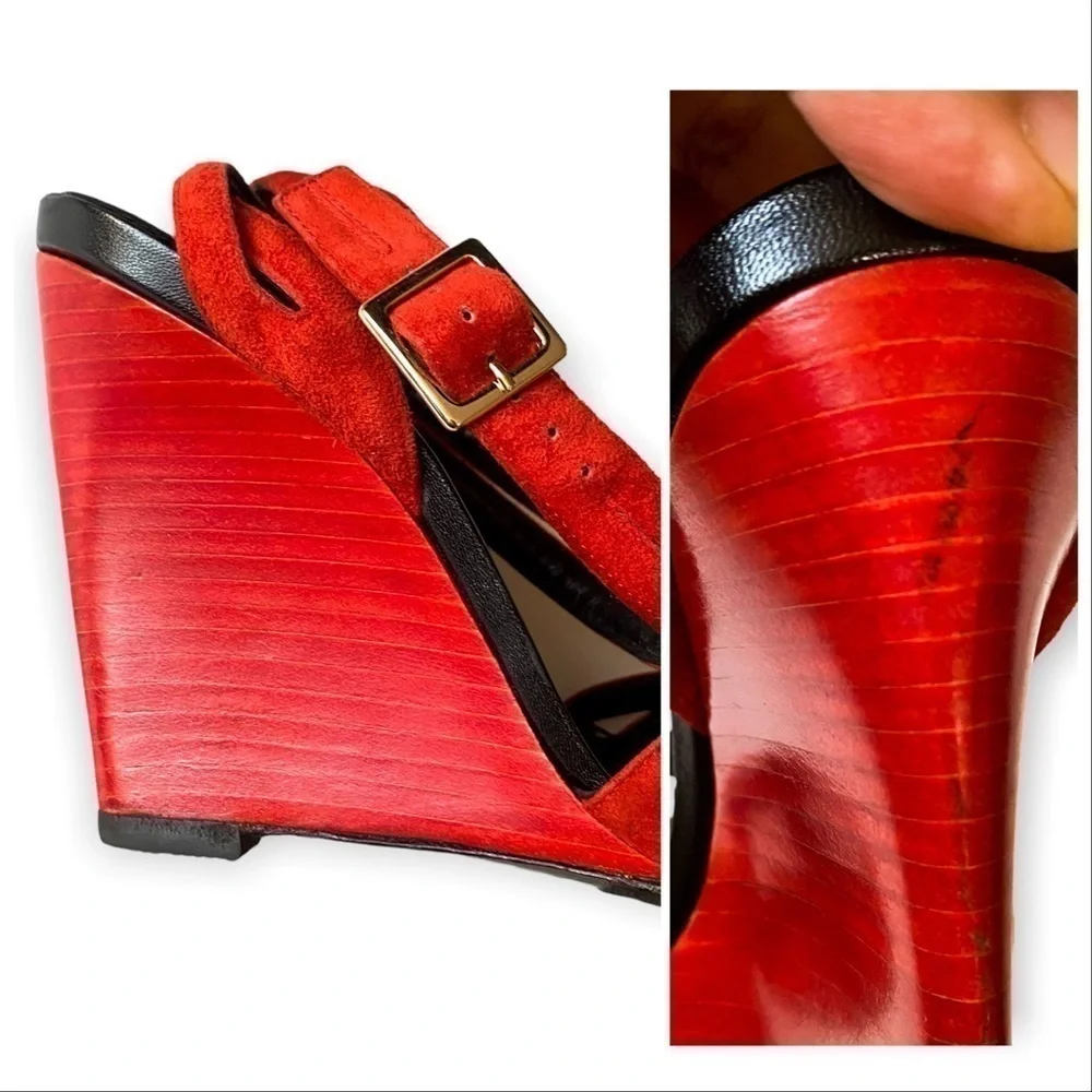 ROGER VIVIER Suede Wedge Sandals Size:‎ 37.5 EU, Red